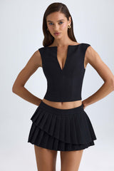 Nada-Layered Pleated Low-Rise Mini Skirt in Black