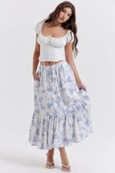 Aitana-Blue Print Midi Skirt