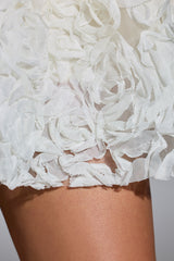 Evanthe-Embellished Floral-Appliqué Lace-Up Mini Dress in White