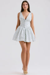 Fabrizia-White Bluebell Print Corset Mini Dress