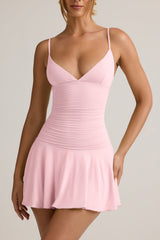 Kelbie-Modal Ruched A-Line Mini Dress in Baby Pink
