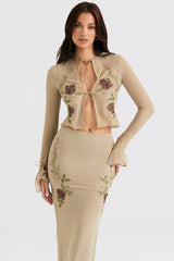 Asra-Artichoke Floral Tie Front Top