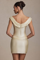 Maeve-Off-Shoulder Draped Mini Dress in Ivory