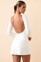 Brenna-Modal Ruched Open-Back Mini Dress in White