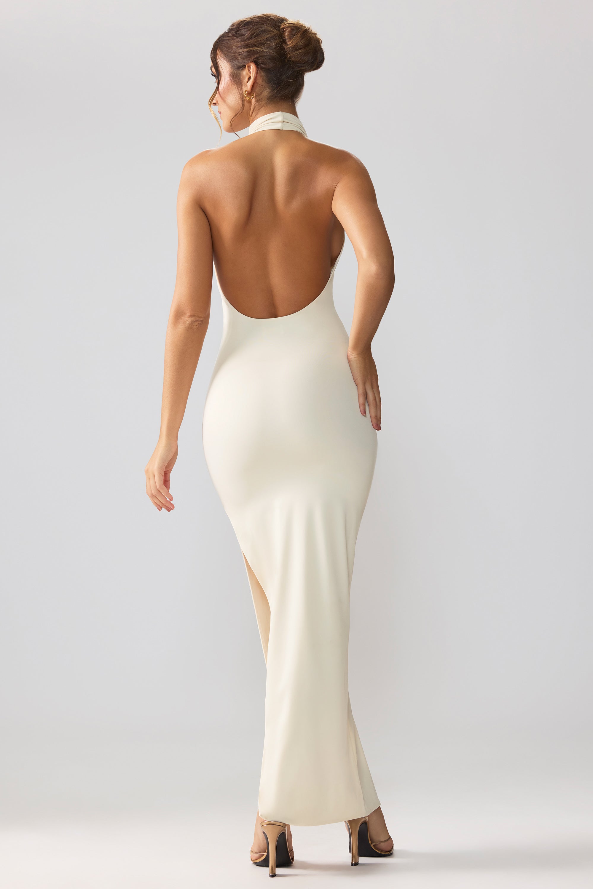 Anise-Premium Jersey Cowl Neck Backless Maxi Dress in Ivory