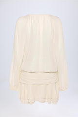 Avalon-Lace-Up Balloon-Sleeve Mini Dress in Ivory