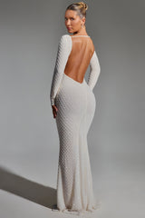 Jailene-Embellished Open-Back Gown in White